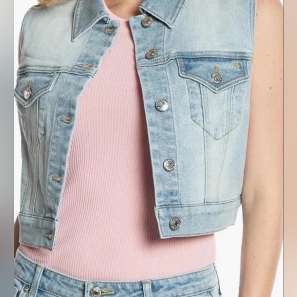 Juicy Couture Denim Cropped Vest With Stone, Light Wash, L NWT Y2K - Picture 8 of 8
